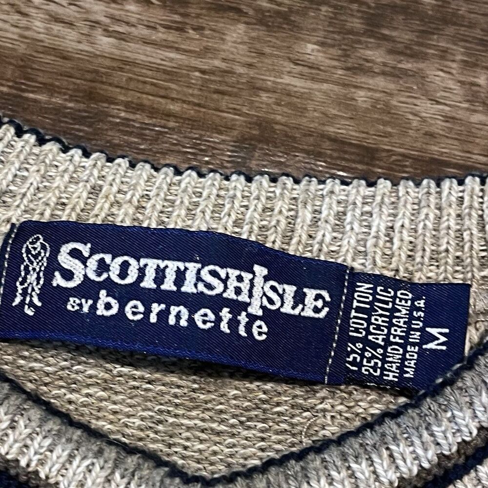 Scottish Isle Bernette Knit Sweater Mens Medium Embroidered Golf Grandpa Vintage - Picture 7 of 9